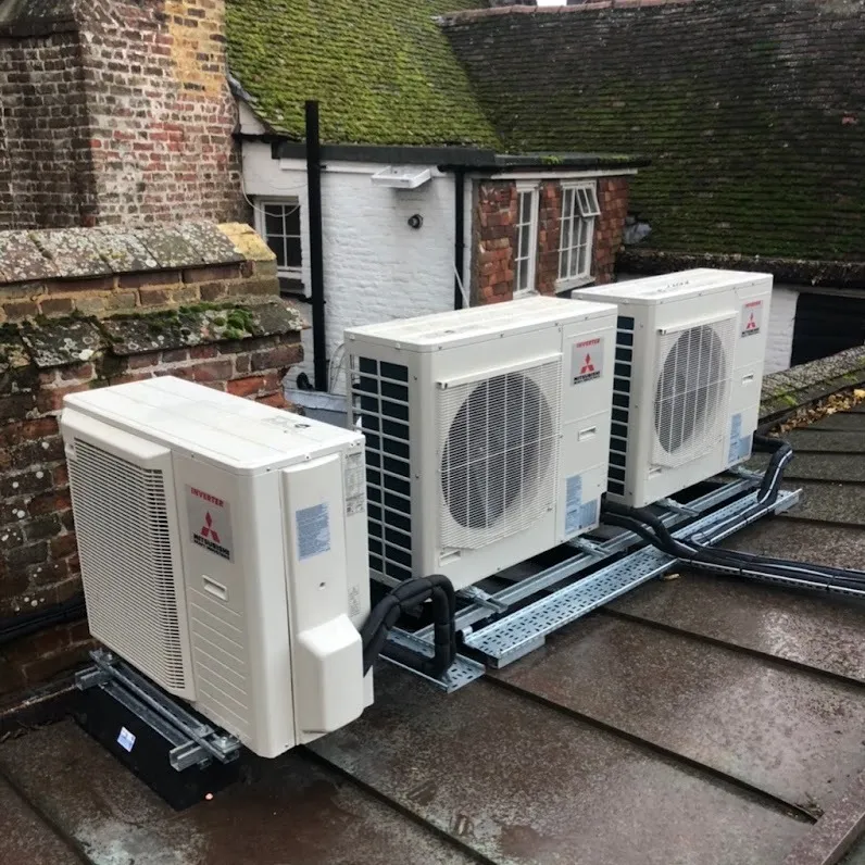 Commercial outdoor units on a flat roof